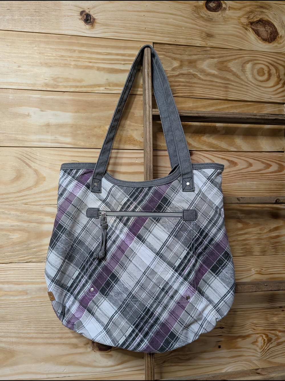 lei Plaid Tote Bag in Purple and Gray